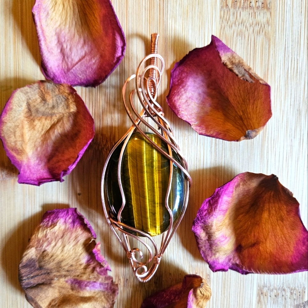 Tiger Eye Copper Wire Wrap Artisan Pendant